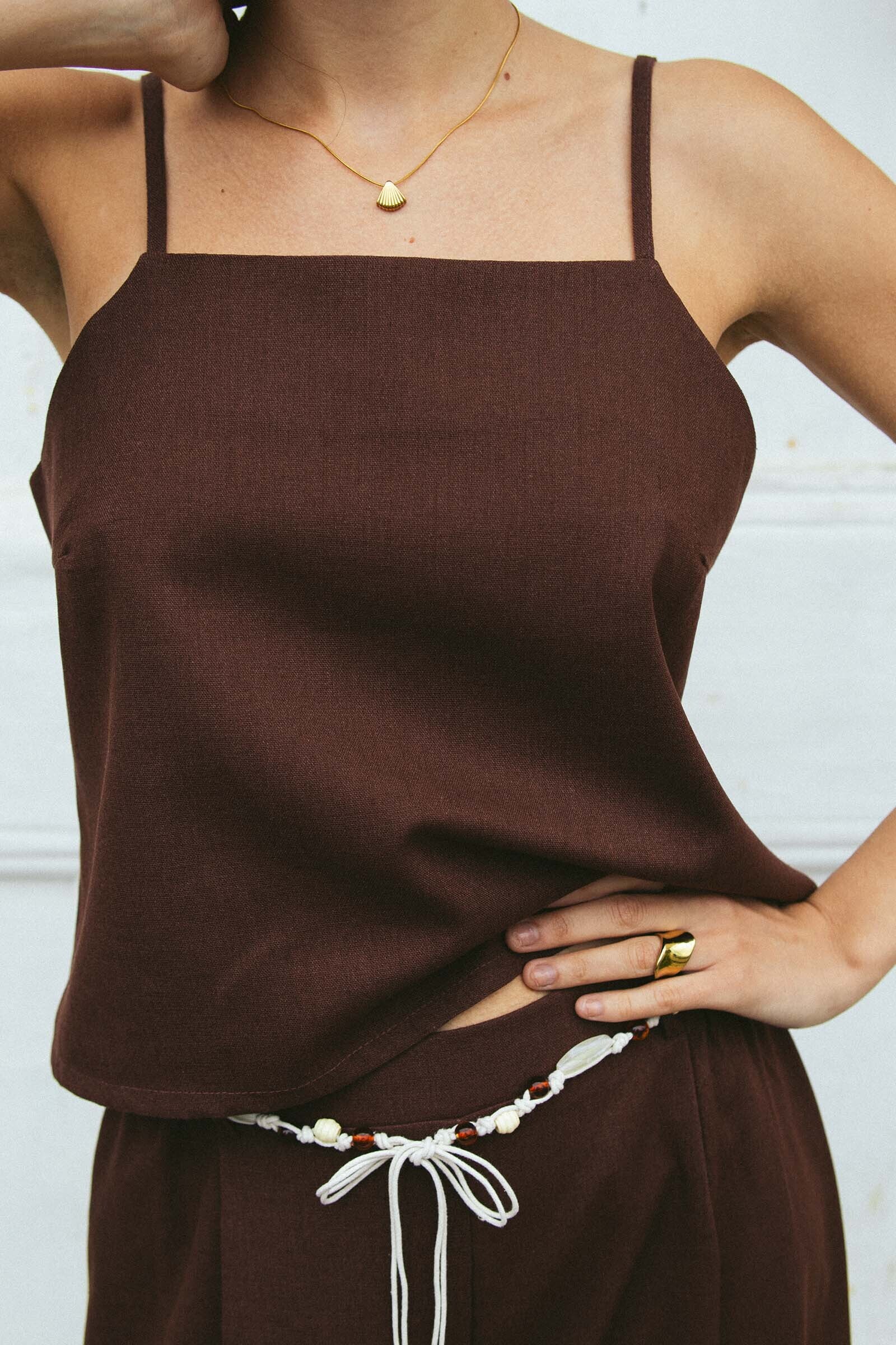 sku: MN-006 | Brand: MY NYMPH  | Size: XS/S M/L  | Colors: Коричневый  | Бренды MY NYMPH | Пляжная одежда | Title: Топ на регулируемых бретелях