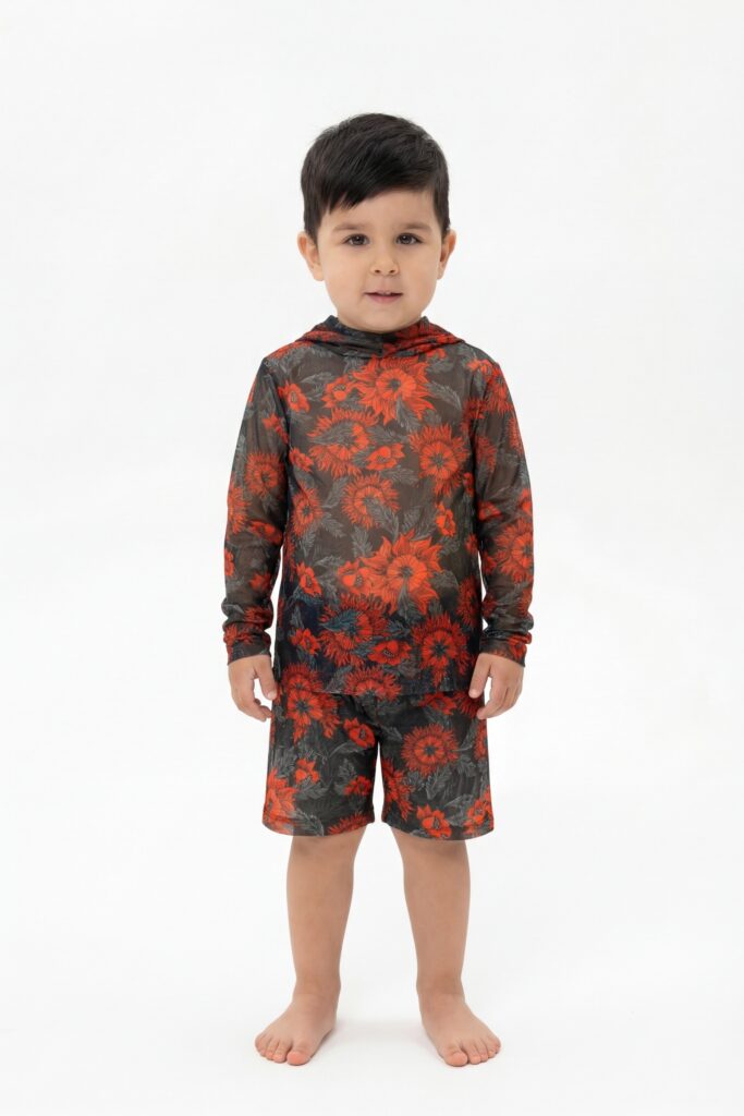 sku: 26002560 | Brand: RoDaSoleil  | Size: 104 110 116 122 128 134 140 146 152 158  | Colors: Цветной  | Бренды RoDaSoleil | Детские купальники | Title: Футболка АРКАН СОЛНЦЕ Оранжевый с капюшоном