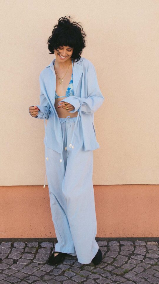 sku: MN-002 | Brand: MY NYMPH  | Size: XS/S M/L  | Colors: Голубой  | Бренды MY NYMPH | Пляжная одежда | Title: Брюки палаццо