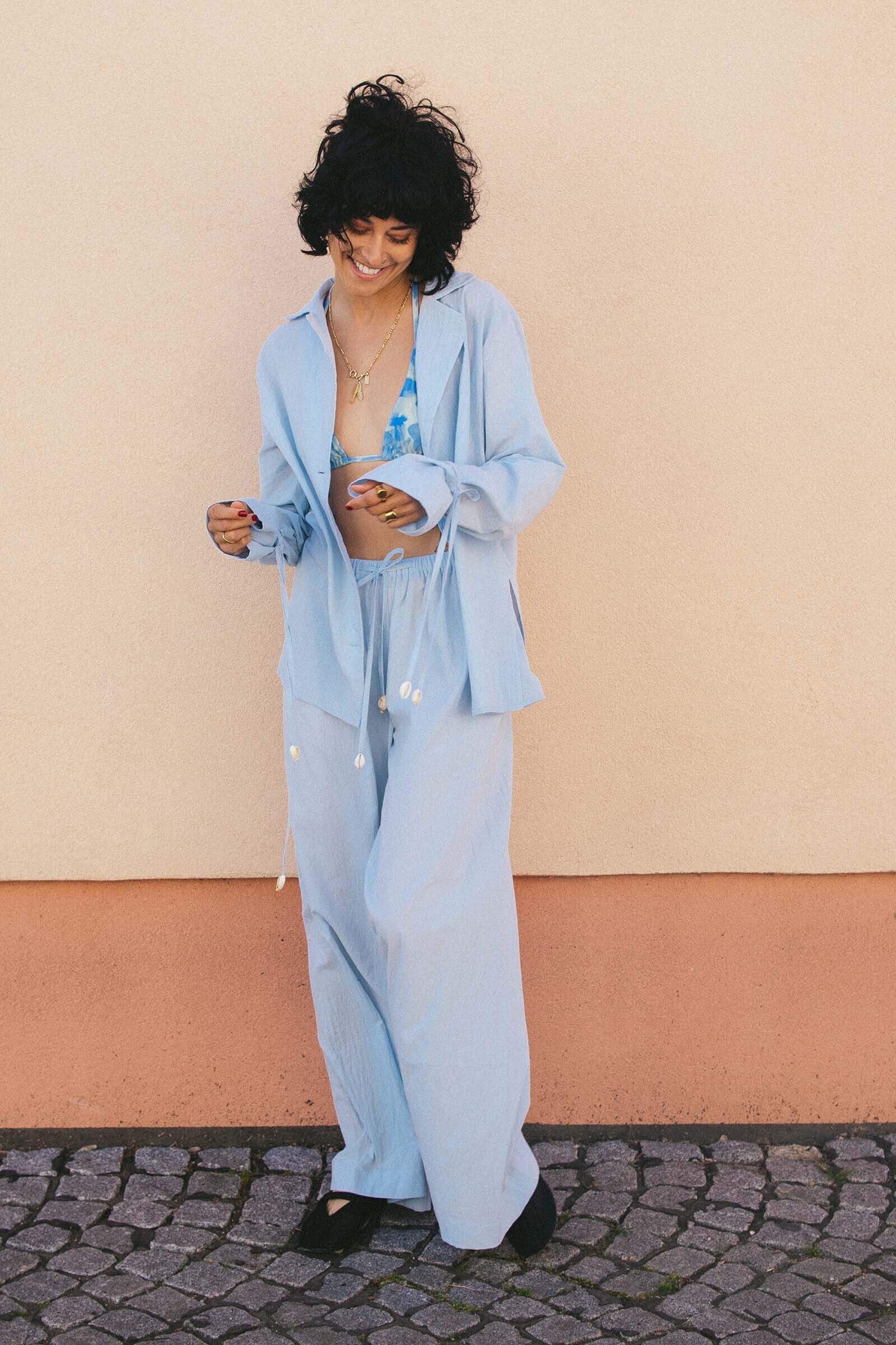 sku: MN-002 | Brand: MY NYMPH  | Size: XS/S M/L  | Colors: Голубой  | Бренды MY NYMPH | Пляжная одежда | Title: Брюки палаццо