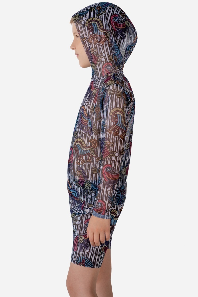 sku: 26002562 | Brand: RoDaSoleil  | Size: 104 110 116 122 128 134 140 146  | Colors: Цветной  | Бренды RoDaSoleil | Детские купальники | Title: Футболка ГОД ЛОШАДИ с капюшоном