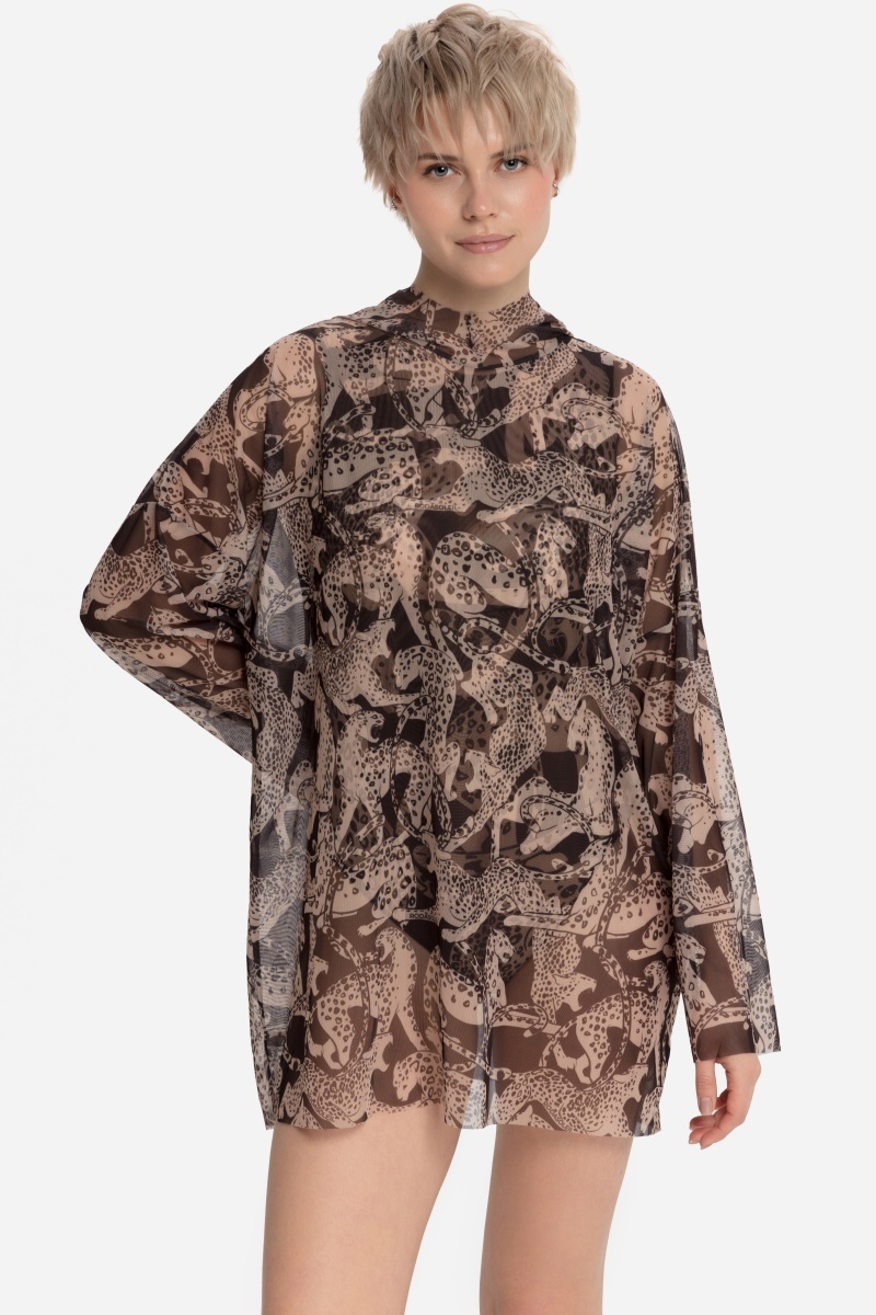 sku: 25004526 | Brand: RoDaSoleil  | Size: L/XL S/M  | Colors: Цветной  | Бренды RoDaSoleil | Пляжная одежда | Title: Футболка ДИКАЯ КОШКА с капюшоном