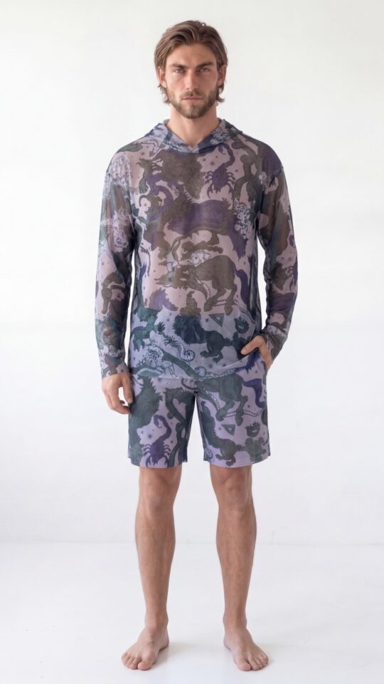 sku: 26003254 | Brand: RoDaSoleil  | Size: Small Medium Large XLarge XXLarge  | Colors: Цветной  | Бренды RoDaSoleil | Пляжная одежда | Мужская коллекция Пляжная одежда | Title: Футболка ЛУННАЯ ПЫЛЬ с капюшоном