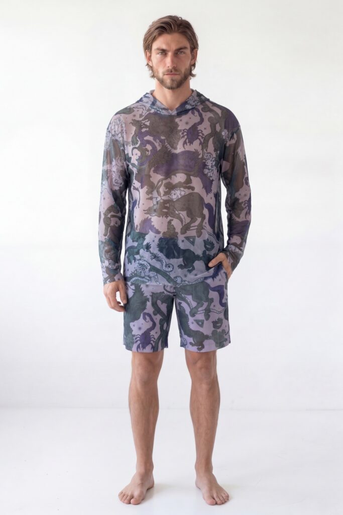 sku: 26003254 | Brand: RoDaSoleil  | Size: Small Medium Large XLarge XXLarge  | Colors: Цветной  | Бренды RoDaSoleil | Мужская коллекция Пляжная одежда | Title: Футболка ЛУННАЯ ПЫЛЬ с капюшоном