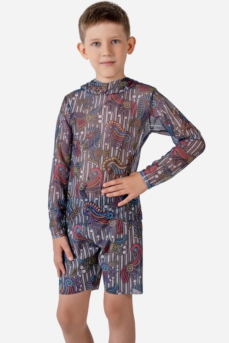 sku: 26002562 | Brand: RoDaSoleil  | Size: 104 110 116 122 128 134 140 146  | Colors: Цветной  | Бренды RoDaSoleil | Детские купальники | Title: Футболка ГОД ЛОШАДИ с капюшоном