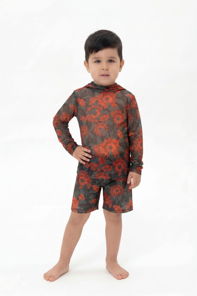 sku: 26002560 | Brand: RoDaSoleil  | Size: 104 110 116 122 128 134 140 146 152 158  | Colors: Цветной  | Бренды RoDaSoleil | Детские купальники | Title: Футболка АРКАН СОЛНЦЕ Оранжевый с капюшоном