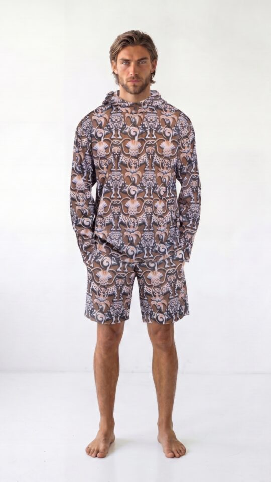 sku: 26003214 | Brand: RoDaSoleil  | Size: Small Medium Large XLarge XXLarge  | Colors: Цветной  | Бренды RoDaSoleil | Мужская коллекция Пляжная одежда | Title: Футболка СРЕДНЕВЕКОВЬЕ Коричневый с капюшоном