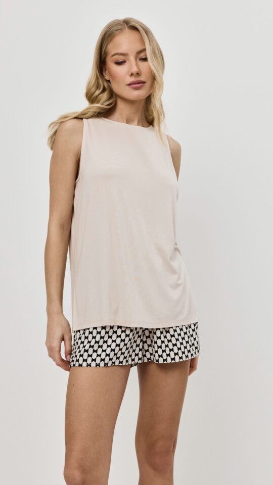 sku: VEDA | Brand: Aruelle  | Size: Small Medium Large XLarge XXLarge  | Colors: Песочный/Черный  | Бренды Aruelle | Домашняя одежда Пижамы | Title: Пижама с шортами VEDA