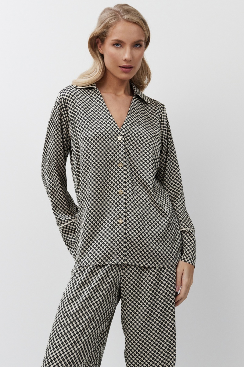 sku: ROMIE | Brand: Aruelle | Size: XSmall Small Medium Large XLarge XXLarge | Colors: Черный/Бежевый | Бренды Aruelle | Домашняя одежда Пижамы | Title: Пижама с брюками ROMIE