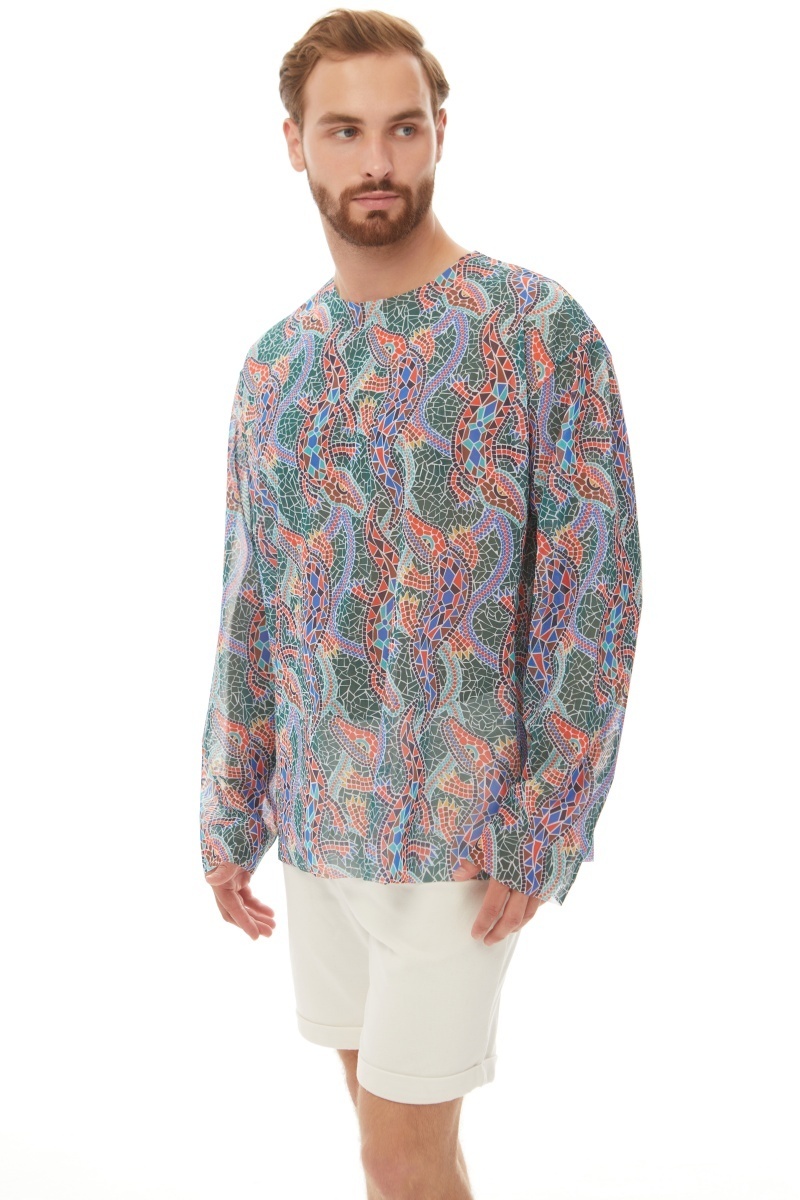 sku: 25003373 | Brand: RoDaSoleil  | Size: Small Medium Large XLarge XXLarge  | Colors: Цветной  | Бренды RoDaSoleil | Пляжная одежда | Мужская коллекция Пляжная одежда | Title: Футболка КРОКОДИЛ МУЛЬТИКОЛОР ПАТТЕРН