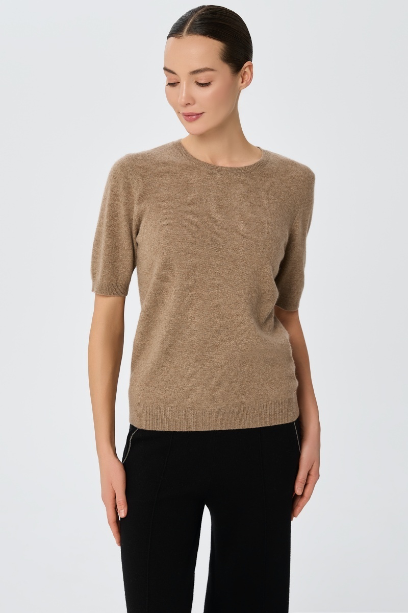 sku: W25-00CH1508 | Brand: Marc Andre  | Size: 36 38 40 42 44 46  | Colors: Коричневый  | Бренды Marc&Andre | Кашемир Джемперы | Title: Джемпер с коротким рукавом DAILY DELIGHT