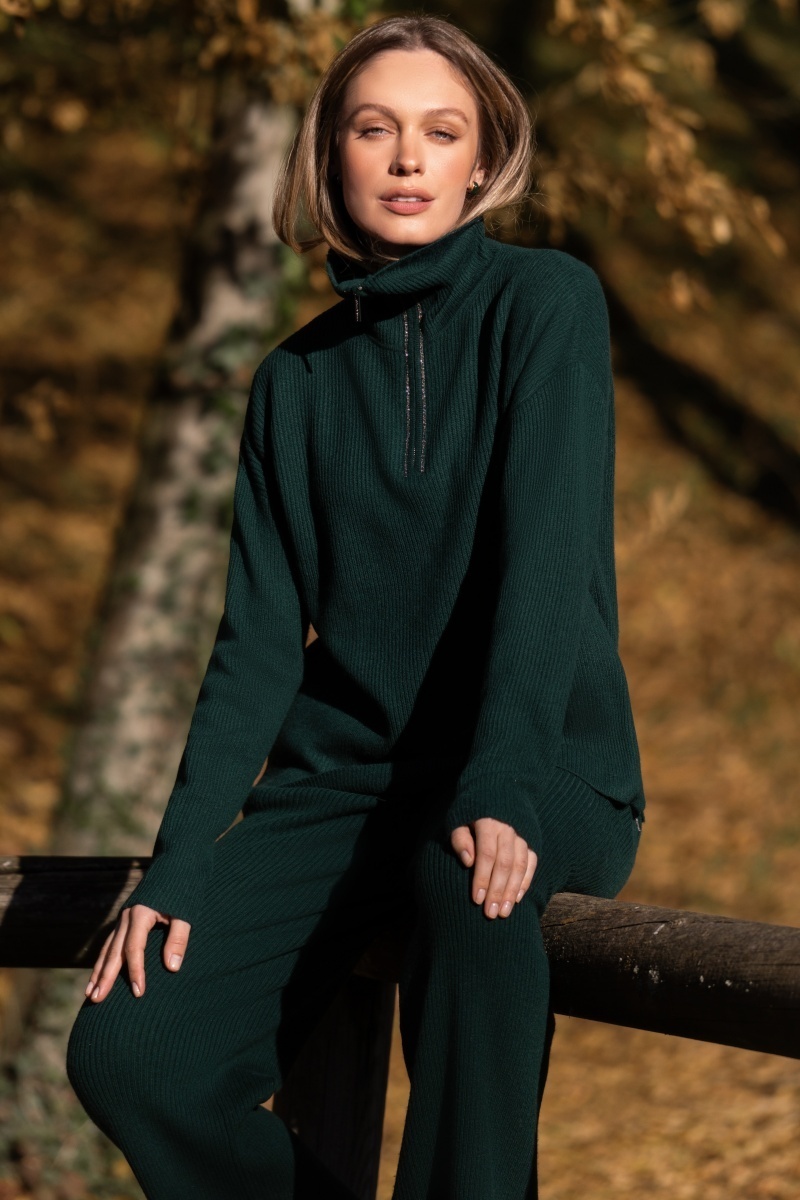 sku: W25-00CH0323 | Brand: Marc Andre  | Size: 36 38 40 42 44 46  | Colors: Изумруд  | Бренды Marc&Andre | Кашемир Джемперы | Title: Свитер с воротником на молнии QUITE MOTION