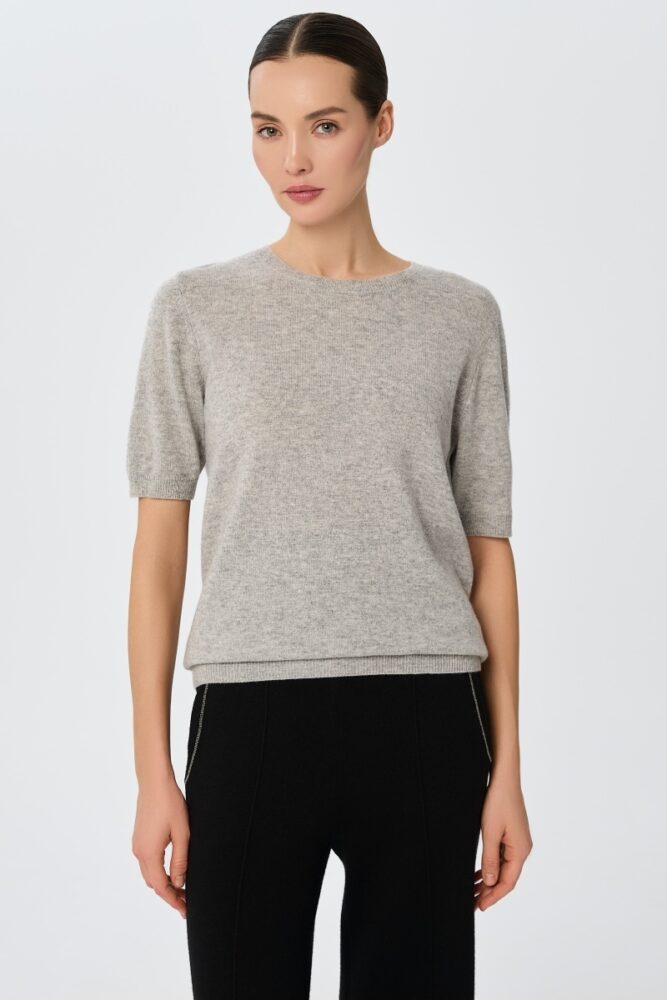 sku: W25-00CH1608 | Brand: Marc Andre  | Size: 36 38 40 42 44 46  | Colors: Серый  | Бренды Marc&Andre | Кашемир Джемперы | Title: Джемпер с коротким рукавом DAILY DELIGHT