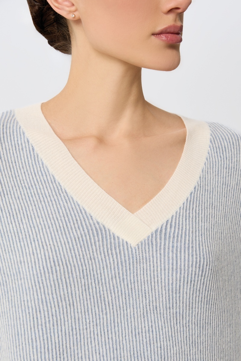sku: W25-00CH0916 | Brand: Marc Andre  | Size: 36 38 40 42 44 46  | Colors: Голубой  | Бренды Marc&Andre | Кашемир Джемперы | Title: Джемпер с V – образным вырезом RIBBED RHYTHM