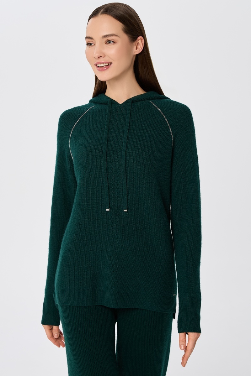 sku: W25-00CH0314 | Brand: Marc Andre  | Size: 36 38 40 42 44 46  | Colors: Изумруд  | Бренды Marc&Andre | Кашемир Джемперы | Title: Джемпер с капюшоном QUITE MOTION
