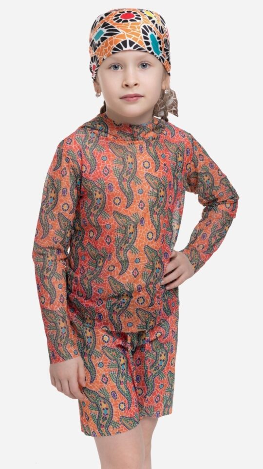 sku: 25002266 | Brand: RoDaSoleil  | Size: 104 110 116 122 128 134 140 146 152 158  | Colors: Цветной  | Бренды RoDaSoleil | Детские купальники | Title: Шорты детские КРОКОДИЛ ОРАНЖЕВЫЙ ПАТТЕРН