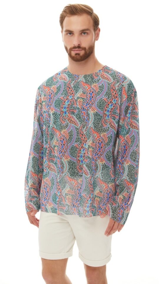 sku: 25003373 | Brand: RoDaSoleil  | Size: Small Medium Large XLarge XXLarge  | Colors: Цветной  | Бренды RoDaSoleil | Пляжная одежда | Мужская коллекция Пляжная одежда | Title: Футболка КРОКОДИЛ МУЛЬТИКОЛОР ПАТТЕРН