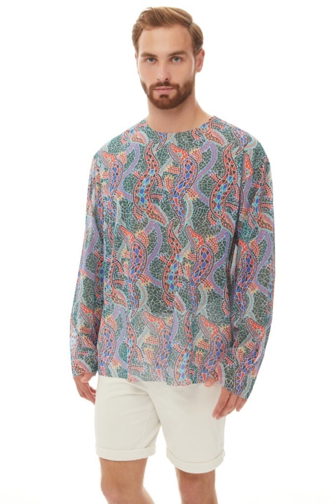 sku: 25003373 | Brand: RoDaSoleil  | Size: Small Medium Large XLarge XXLarge  | Colors: Цветной  | Бренды RoDaSoleil | Мужская коллекция Пляжная одежда | Title: Футболка КРОКОДИЛ МУЛЬТИКОЛОР ПАТТЕРН