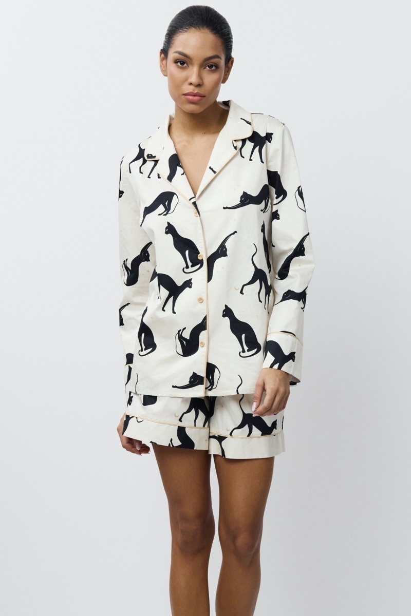 sku: NYRA | Brand: Aruelle | Size: XSmall Small Medium Large XLarge XXLarge | Colors: Кремовый/Черный | Бренды Aruelle | Домашняя одежда Пижамы | Title: Пижама с шортами NYRA