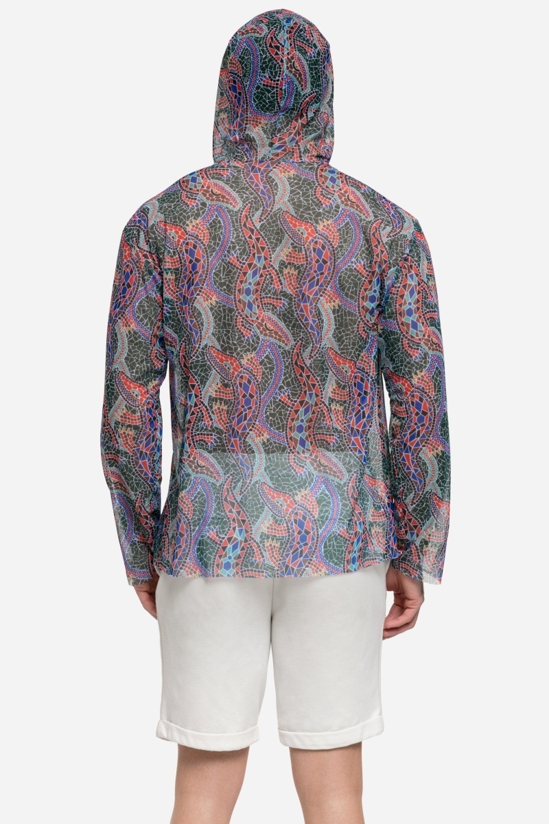 sku: 25003273 | Brand: RoDaSoleil  | Size: Small Medium Large XLarge XXLarge  | Colors: Цветной  | Бренды RoDaSoleil | Мужская коллекция Пляжная одежда | Title: Футболка КРОКОДИЛ МУЛЬТИКОЛОР ПАТТЕРН с капюшоном