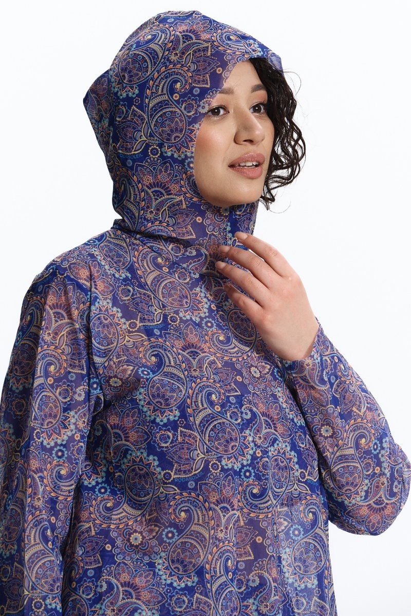 sku: 25003189 | Brand: RoDaSoleil | Size: XSmall Small Medium Large XLarge | Colors: Цветной | Бренды RoDaSoleil | Пляжная одежда | Title: Буркини ПЕЙСЛИ СИНИЙ с капюшоном