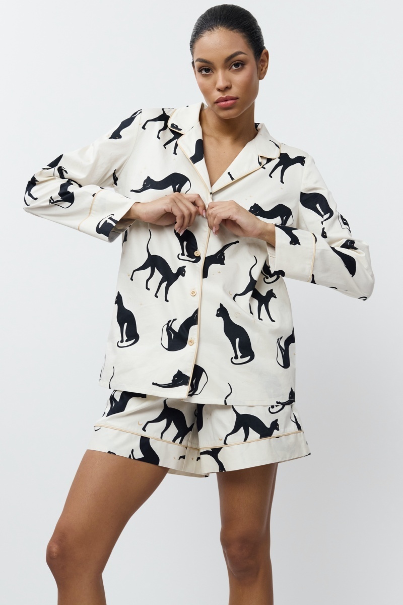 sku: NYRA | Brand: Aruelle | Size: XSmall Small Medium Large XLarge XXLarge | Colors: Кремовый/Черный | Бренды Aruelle | Домашняя одежда Пижамы | Title: Пижама с шортами NYRA