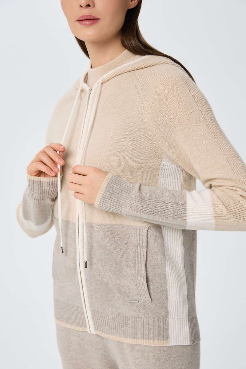 sku: W25-00CH0614 | Brand: Marc Andre | Size: 36 38 40 42 44 46 | Colors: Бежевый | Бренды Marc&Andre | Кашемир Джемперы | Title: Джемпер на молнии с капюшоном URBAN BLOCK