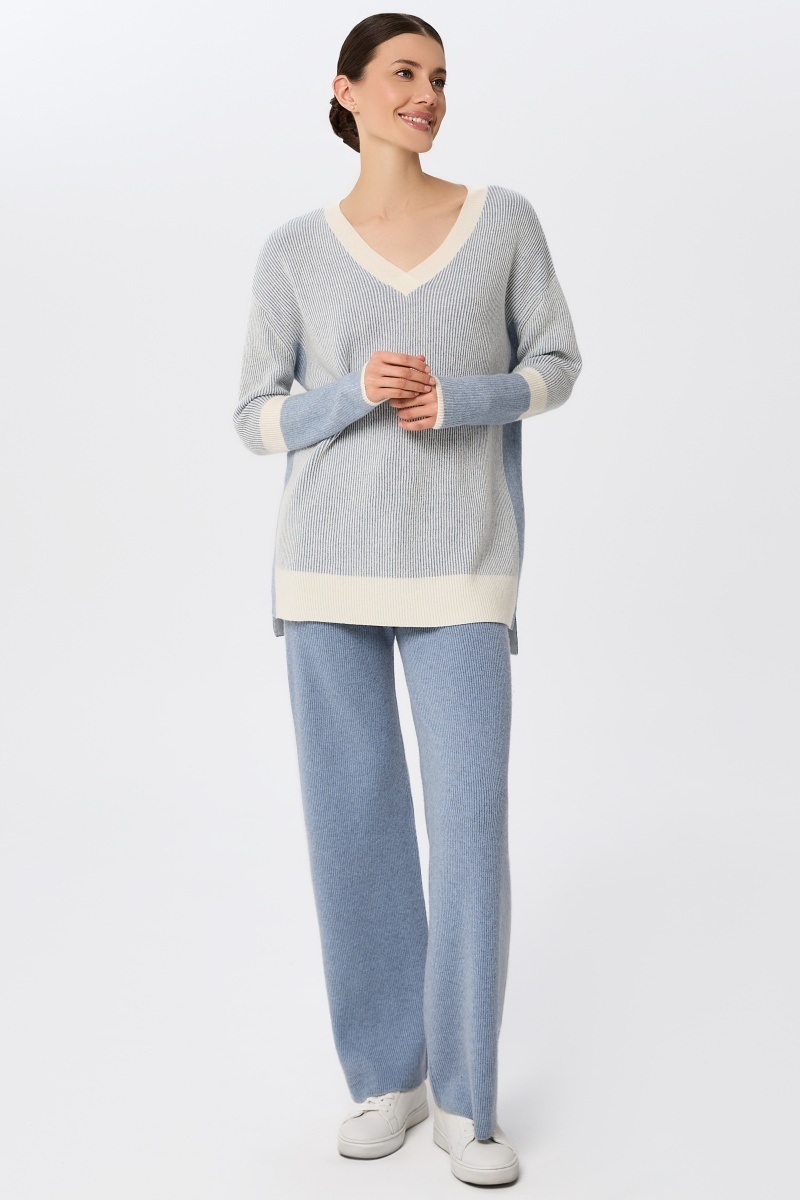 sku: W25-00CH0916 | Brand: Marc Andre  | Size: 36 38 40 42 44 46  | Colors: Голубой  | Бренды Marc&Andre | Кашемир Джемперы | Title: Джемпер с V – образным вырезом RIBBED RHYTHM