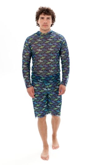sku: 23003236 | Brand: Roda Soleil  | Size: XSmall Small Medium Large XLarge XXLarge  | Colors: Синий  | Бренды RoDa Soleil | Пляжная одежда | Title: Футболка АКУЛЫ с капюшоном