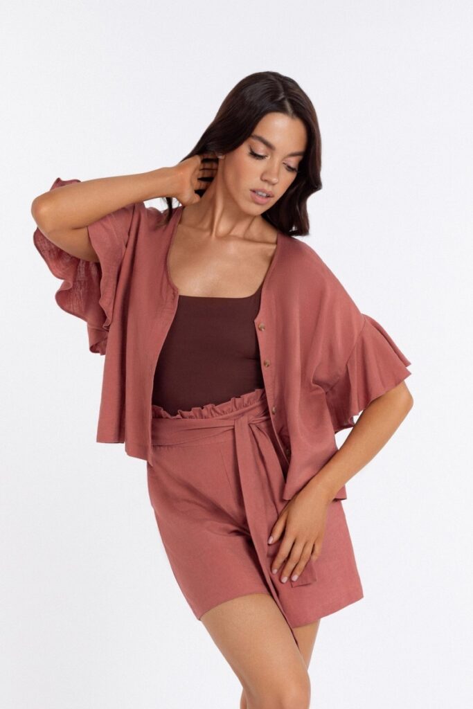 sku: BR24-03-LB | Brand: Marc Andre  | Size: Small Medium Large  | Colors: Коралл  | Бренды Marc&Andre | Пляжная одежда | Title: Блуза LUXURY LINENS