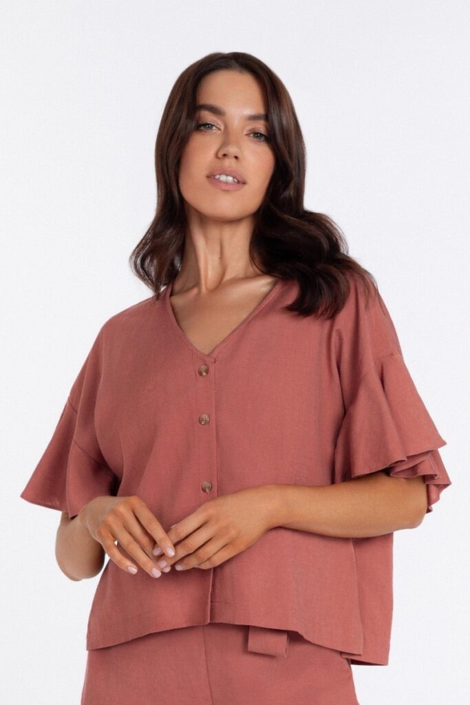 sku: BR24-03-LB | Brand: Marc Andre  | Size: Small Medium Large  | Colors: Коралл  | Бренды Marc&Andre | Пляжная одежда | Title: Блуза LUXURY LINENS