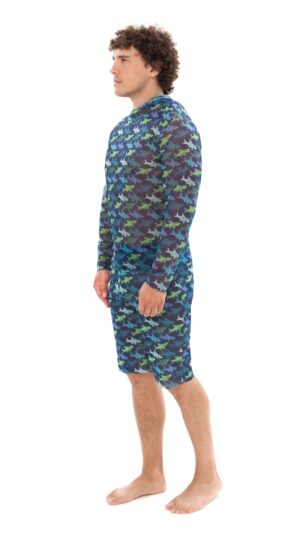 sku: 23003236 | Brand: Roda Soleil  | Size: XSmall Small Medium Large XLarge XXLarge  | Colors: Синий  | Бренды RoDa Soleil | Пляжная одежда | Title: Футболка АКУЛЫ с капюшоном