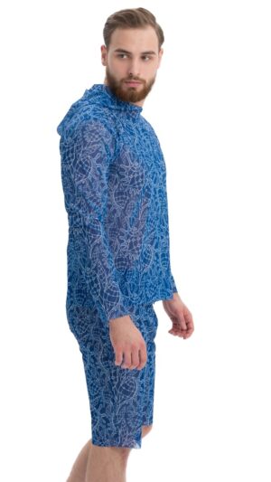 sku: 24003217 | Brand: RoDaSoleil  | Size: XSmall Small Medium Large XLarge XXLarge  | Colors: Синий  | Бренды RoDaSoleil | Пляжная одежда | Мужская коллекция Пляжная одежда | Title: Футболка РАКУШКИ с капюшоном