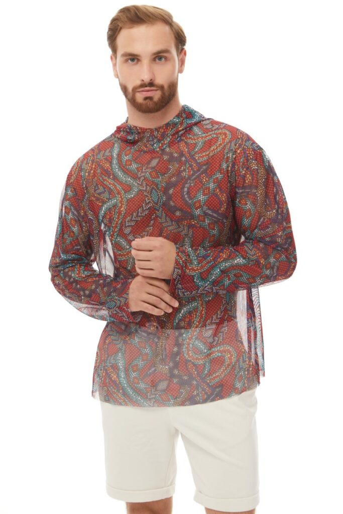 sku: 25003274 | Brand: RoDaSoleil  | Size: XSmall Small Medium Large XLarge XXLarge  | Colors: Цветной  | Бренды RoDaSoleil | Мужская коллекция Пляжная одежда | Title: Футболка ЗМЕИ МОЗАИКА с капюшоном