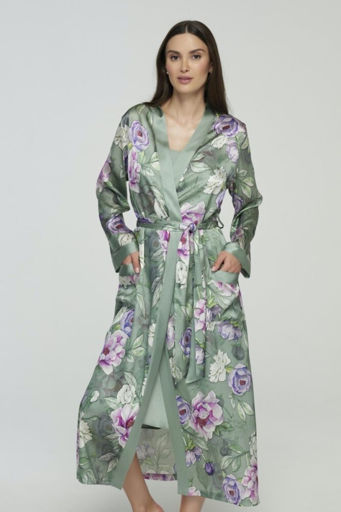 sku: S23-00SS101-L | Brand: Marc Andre | Size: 36 38 40 42 44 46 | Colors: Зеленый/Розовый | Бренды Marc&Andre | Домашняя одежда Халаты | Title: Халат SILK PEONY