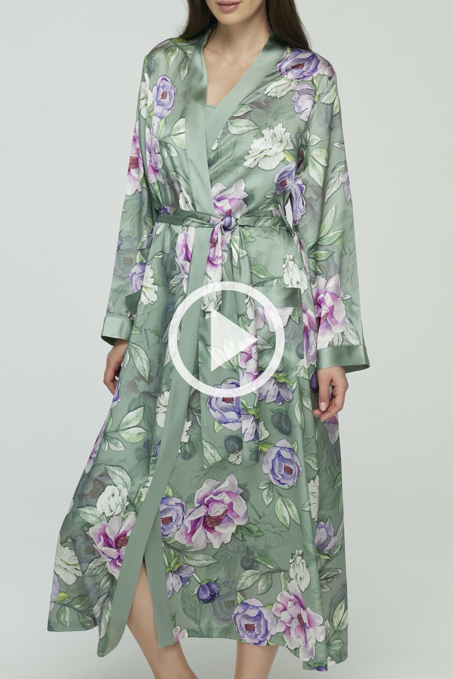 sku: S23-00SS101-L | Brand: Marc Andre  | Size: 36 38 40 42 44 46  | Colors: Зеленый/Розовый  | Бренды Marc&Andre | Домашняя одежда Халаты | Title: Халат SILK PEONY