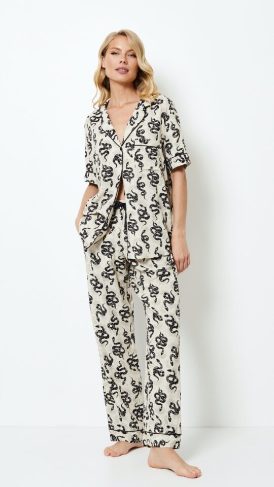 sku: DAKARA | Brand: Aruelle  | Size: XSmall Small Medium Large XLarge  | Colors: Экрю/черный  | Бренды Aruelle | Домашняя одежда Пижамы | Title: Пижама с брюками DAKARA