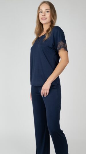 sku: С4853 | Brand: Rose&Petal  | Size: Small Medium Large XLarge XXLarge 3XL 4XL  | Colors: Синий  | Бренды Rose&Petal | Домашняя одежда Пижамы | Title: Пижама с брюками HOMEWEAR ECLIPSE