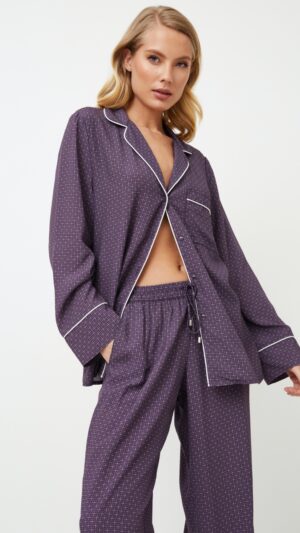 sku: SABINE | Brand: Aruelle  | Size: XSmall Small Medium Large XLarge XXLarge  | Colors: Баклажан  | Бренды Aruelle | Домашняя одежда Пижамы | Title: Пижама с брюками SABINE