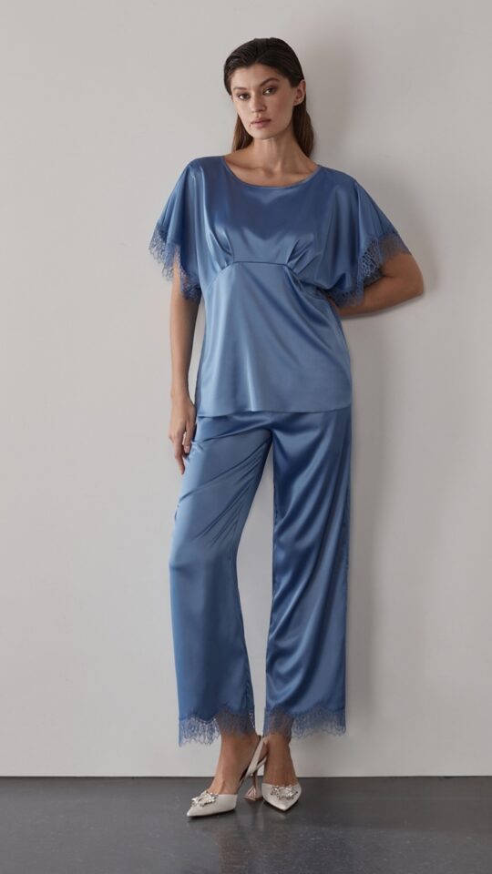 sku: 60570 | Brand: Laete  | Size: XSmall Small Medium Large XLarge XXLarge  | Colors: Голубые цветы Небесно-голубой  | Бренды Laete | Домашняя одежда Пижамы | Title: Пижама с брюками