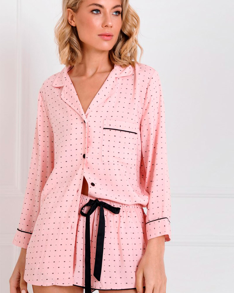 sku: Пижама с шортами CHARLOTTE | Brand: Aruelle  | Size: XSmall Small Medium Large XLarge  | Colors: Розовый/Черный  | Бренды Aruelle | Домашняя одежда Пижамы | Title: Пижама с шортами CHARLOTTE