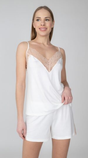 sku: С4392 | Brand: Rose&Petal  | Size: XSmall Small Medium Large  | Colors: Молочный  | Бренды Rose&Petal | Домашняя одежда Пижамы | Title: Пижама с шортами ECRU