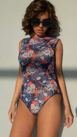 sku: TONY 24J | Brand: MLLE BB  | Size: XSmall Small Medium Large XLarge  | Colors: Синий/Цветочный рисунок  | Бренды Mlle BB | Купальники Слитные | Title: Слитный купальник JUNGLE
