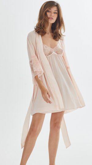sku: 61842+61844 | Brand: Laete  | Size: XSmall Small Medium Large XLarge XXLarge  | Colors: Персиковый  | Бренды Laete | Домашняя одежда Сорочки | Title: Сорочка с халатом